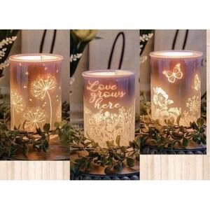 Scentsy Cast Pink Wax Warmer with Spring Pack 3 Inserts Iridescent Butterfly 20W